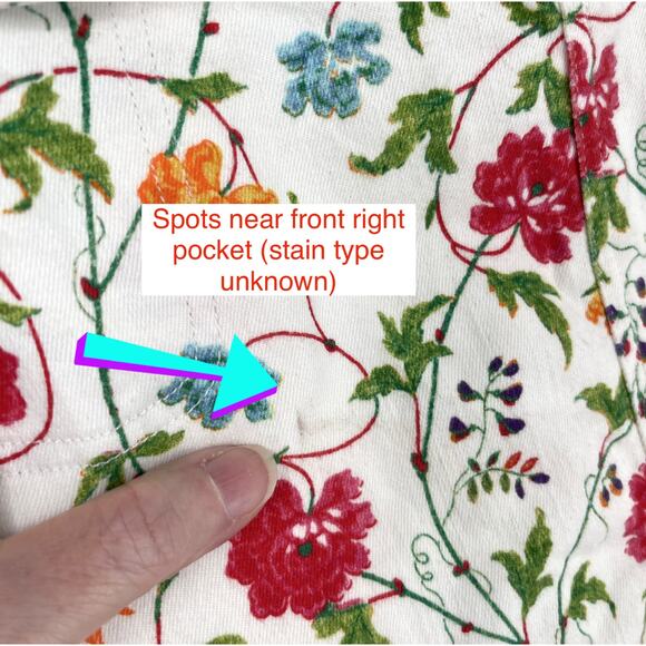 Swedish Hasbeens Floral Denim Cargo Skirt Sz 36 / US M Pockets Multi Stretchy - Picture 4 of 12